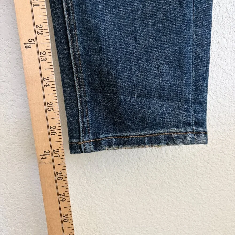 Bee Embroidered Jean Womens 27 x 27 Blue Tapered Stretch Denim Designer Inspired - Picture 9 of 12